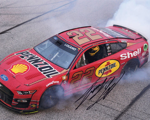 AUTOGRAPHED 2022 Joey Logano #22 Red Pennzoil DARLINGTON RACE WIN BURNOUT (Victory Celebration) CHAMPIONSHIP SEASON Signed 8X10 Inch Picture NASCAR Glossy Photo with COA