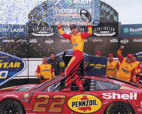 AUTOGRAPHED 2022 Joey Logano #22 Red Pennzoil DARLINGTON RACE WIN (Victory Lane Celebration) CHAMP SEASON Signed 8X10 Inch Picture NASCAR Glossy Photo with COA