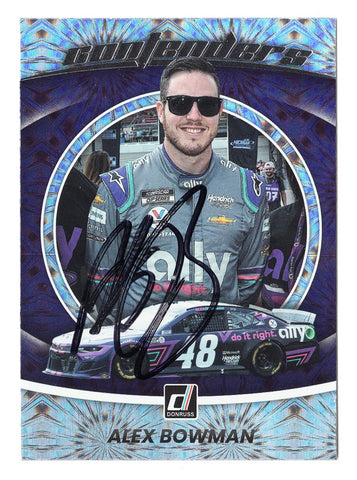 AUTOGRAPHED Alex Bowman 2022 Donruss Racing CONTENDERS (#48 Ally Team) Rare Insert Signed Collectible NASCAR Trading Card with COA