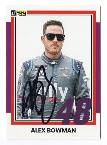 AUTOGRAPHED Alex Bowman 2022 Donruss Racing RARE PURPLE PARALLEL (#48 Ally Driver) Insert Signed Collectible NASCAR Trading Card with COA #12/49