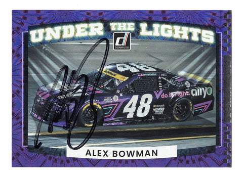 AUTOGRAPHED Alex Bowman 2022 Donruss Racing UNDER THE LIGHTS (#48 Ally Car) Rare Insert Signed Collectible NASCAR Trading Card with COA