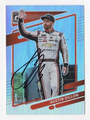 AUTOGRAPHED Austin Dillon 2022 Donruss Optic Racing RARE SILVER PRIZM Insert Signed NASCAR Collectible Trading Card with COA