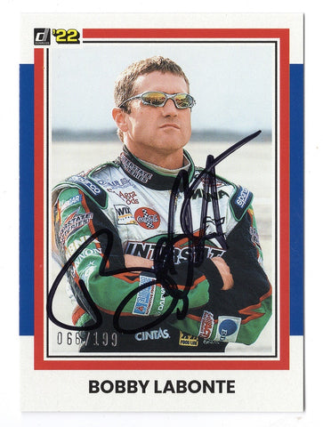 AUTOGRAPHED Bobby Labonte 2022 Donruss Racing RARE BLUE PARALLEL (#18 Interstate Team) Insert Signed Collectible NASCAR Trading Card #066/199 with COA