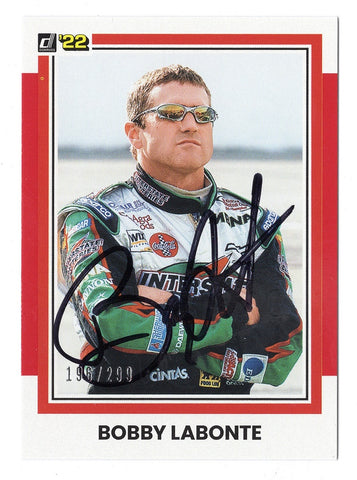 AUTOGRAPHED Bobby Labonte 2022 Donruss Racing RARE RED PARALLEL (#18 Interstate Team) Insert Signed Collectible NASCAR Trading Card #196/299 with COA