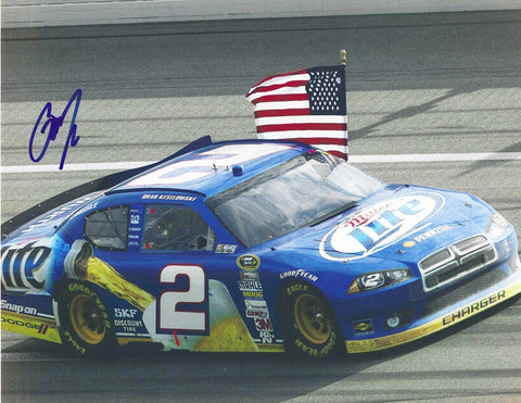 AUTOGRAPHED Brad Keselowski #2 Miller Lite Racing RACE WIN BURNOUT (American Flag Victory Celebration) Team Penske Signed Collectible Picture 9X11 Inch NASCAR Glossy Photo with COA