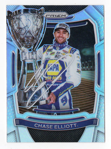 AUTOGRAPHED Chase Elliott 2021 Panini Prizm Racing 2020 NASCAR CHAMPIONSHIP TROPHY Rare Silver Prizm Signed NASCAR Collectible Trading Card with COA