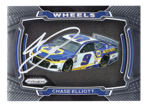 AUTOGRAPHED Chase Elliott 2021 Panini Prizm Racing WHEELS (#9 NAPA Car) Silver Signed NASCAR Collectible Trading Card with COA