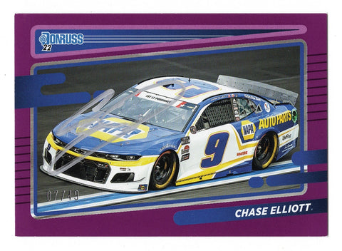 AUTOGRAPHED Chase Elliott 2022 Donruss Racing (#9 NAPA Car) RARE PURPLE PARALLEL Signed Trading Card with COA #07/49