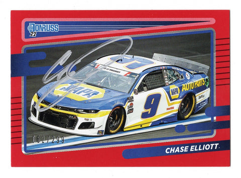 AUTOGRAPHED Chase Elliott 2022 Donruss Racing (#9 NAPA Car) RARE RED PARALLEL Signed NASCAR Collectible Trading Card with COA #062/299