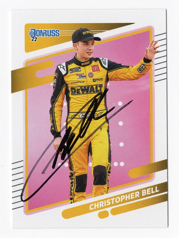AUTOGRAPHED Christopher Bell 2022 Donruss Racing (#20 DeWalt Team) NASCAR Cup Series Signed NASCAR Collectible Trading Card with COA