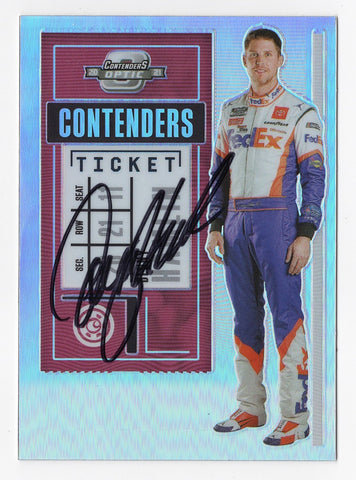 AUTOGRAPHED Denny Hamlin 2021 Panini Chronicles Contenders Optic Racing RARE SILVER PRIZM Insert Signed NASCAR Collectible Trading Card with COA