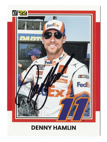 AUTOGRAPHED Denny Hamlin 2022 Donruss Racing RARE RED PARALLEL (#11 FedEx Driver) Insert Signed NASCAR Collectible Trading Card #184/299 with COA