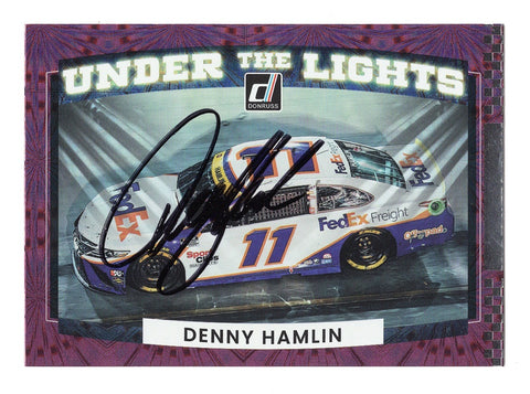 AUTOGRAPHED Denny Hamlin 2022 Donruss Racing UNDER THE LIGHTS (#11 FedEx Team) Rare Insert Signed NASCAR Collectible Trading Card with COA