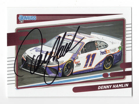 AUTOGRAPHED Denny Hamlin 2022 Donruss Racing (#11 FedEx Car) NASCAR Cup Series Signed NASCAR Collectible Trading Card with COA