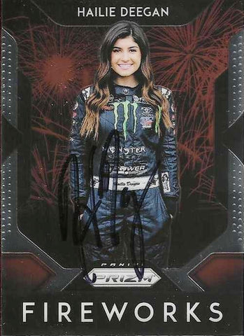 AUTOGRAPHED Hailie Deegan 2019 Panini Prizm Racing FIREWORKS Rare Insert Signed Collectible NASCAR Trading Card with COA