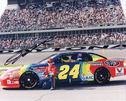 AUTOGRAPHED Jeff Gordon #24 DuPont Racing DAYTONA 500 PIT ROAD POSE (Rainbow Warrior) Vintage Signed 8X10 Inch Picture NASCAR Glossy Photo with COA