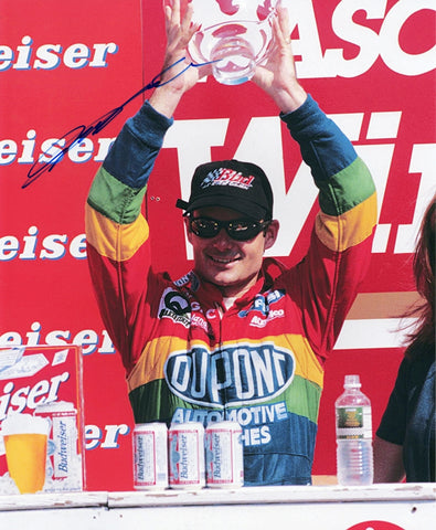 AUTOGRAPHED Jeff Gordon #24 DuPont Racing RACE WIN (Victory Lane Trophy) Hendrick Motorsports Signed 8X10 Inch Picture NASCAR Glossy Photo with COA