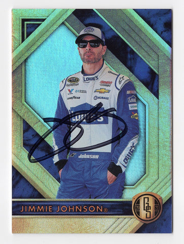 AUTOGRAPHED Jimmie Johnson 2021 Panini Chronicles Racing GOLD STANDARD (#48 Lowes Team) Signed NASCAR Collectible Trading Card with COA