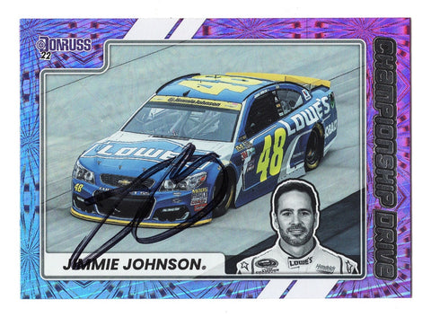 AUTOGRAPHED Jimmie Johnson 2022 Donruss Racing CHAMPIONSHIP DRIVE (#48 Lowes Team) Insert Signed NASCAR Collectible Trading Card with COA
