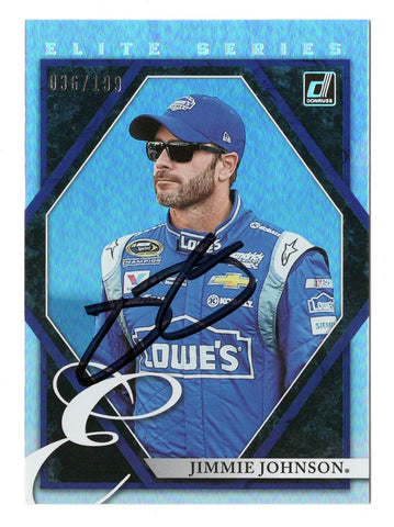 AUTOGRAPHED Jimmie Johnson 2022 Donruss Racing ELITE SERIES Rare Parallel Insert Signed NASCAR Collectible Trading Card #036/199 with COA