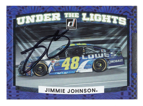 AUTOGRAPHED Jimmie Johnson 2022 Donruss Racing UNDER THE LIGHTS (#48 Lowes Team) Rare Insert Signed NASCAR Collectible Trading Card with COA