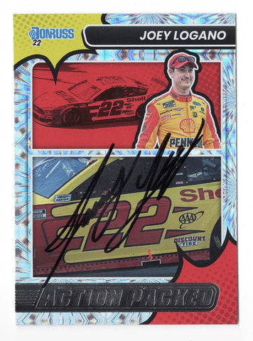 AUTOGRAPHED Joey Logano 2022 Donruss Racing ACTION PACKED Rare Insert Signed NASCAR Collectible Trading Card with COA