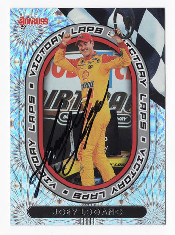 AUTOGRAPHED Joey Logano 2022 Donruss Racing VICTORY LAPS (Bristol Dirt Race Win) Rare Insert Signed NASCAR Collectible Trading Card with COA