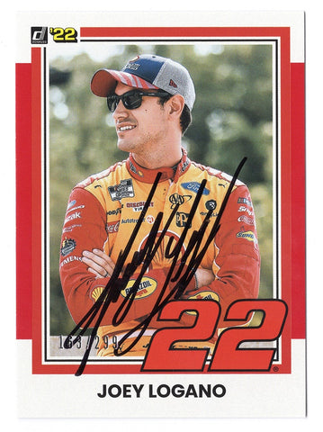 AUTOGRAPHED Joey Logano 2022 Donruss Racing (#22 Pennzoil Driver) Team Penske Signed NASCAR Collectible Trading Card with COA #163/299