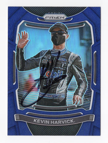 AUTOGRAPHED Kevin Harvick 2021 Panini Prizm Racing RARE BLUE PRIZM (#4 Mobil 1 Team) Insert Signed NASCAR Collectible Trading Card with COA