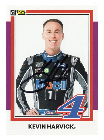 AUTOGRAPHED Kevin Harvick 2022 Donruss Racing HAPPY (#4 Mobil 1 Team) Rare Purple Parallel Insert Signed NASCAR Collectible Trading Card #29/49 with COA