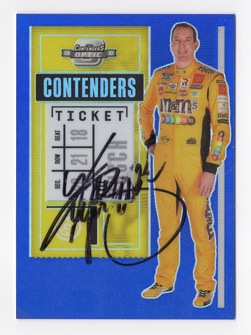 AUTOGRAPHED Kyle Busch 2021 Donruss Optic Racing CONTENDERS TICKET (Rare Blue Prizm) Insert Signed NASCAR Collectible Trading Card with COA #190/199
