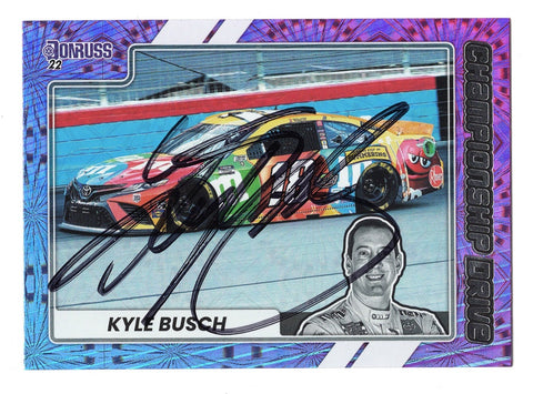 AUTOGRAPHED Kyle Busch 2022 Donruss Racing CHAMPIONSHIP DRIVE (#18 M&Ms Team) Signed NASCAR Collectible Trading Card with COA