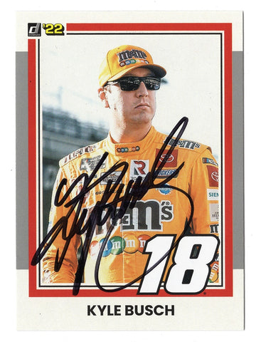AUTOGRAPHED Kyle Busch 2022 Donruss Racing ROWDY (#18 M&Ms Team) RARE GRAY PARALLEL Signed NASCAR Collectible Trading Card with COA