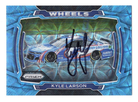 AUTOGRAPHED Kyle Larson 2021 Panini Prizm Racing BLUE ICE PRIZM (#5 Hendrick Car) Rare Insert Signed NASCAR Collectible Trading Card with COA #78/99