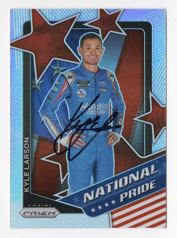 AUTOGRAPHED Kyle Larson 2021 Panini Prizm Racing NATIONAL PRIDE (Rare Silver Prizm) Insert Signed NASCAR Collectible Trading Card with COA