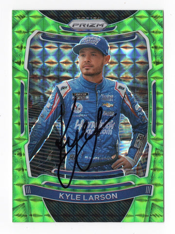 AUTOGRAPHED Kyle Larson 2021 Panini Prizm Racing RARE GREEN PRIZM (#5 Hendrick) Rare Insert Signed NASCAR Collectible Trading Card with COA