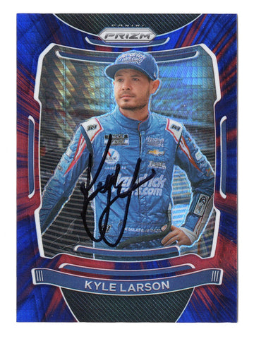 AUTOGRAPHED Kyle Larson 2021 Panini Prizm Racing RED & BLUE HYPER PRIZM (#5 Hendrick Team) Insert Signed NASCAR Collectible Trading Card with COA