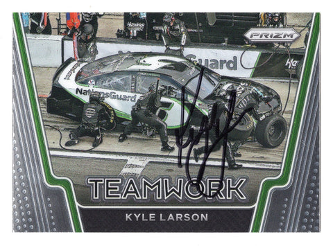 AUTOGRAPHED Kyle Larson 2021 Panini Prizm Racing TEAMWORK (#5 NationsGuard Team) Rare Insert Signed NASCAR Collectible Trading Card with COA