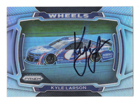 AUTOGRAPHED Kyle Larson 2021 Panini Prizm Racing WHEELS SILVER PRIZM (#5 Hendrick Car) Rare Insert Signed NASCAR Collectible Trading Card with COA
