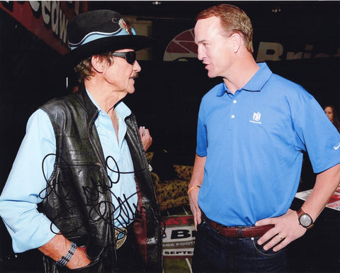 AUTOGRAPHED Richard Petty 2016 Bristol Motor Speedway NFL QUARTERBACK PEYTON MANNING (Pre-Race Chat) Signed 8X10 Inch Picture NASCAR Glossy Photo with COA