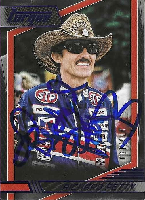 AUTOGRAPHED Richard Petty 2017 Panini Torque Racing (#43 STP Team) Rare Blue Parallel Insert Signed Collectible NASCAR Trading Card #076/150 with COA