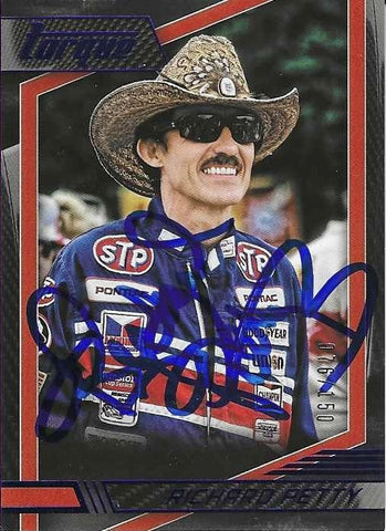 AUTOGRAPHED Richard Petty 2017 Panini Torque Racing (#43 STP Team) Rare Blue Parallel Insert Signed Collectible NASCAR Trading Card #076/150 with COA