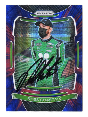 AUTOGRAPHED Ross Chastain 2021 Panini Prizm Racing RED & BLUE HYPER PRIZM Rare Insert Signed NASCAR Collectible Trading Card with COA