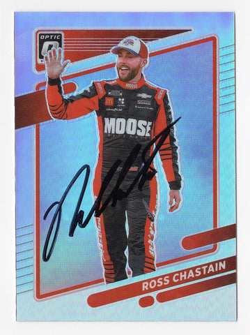 AUTOGRAPHED Ross Chastain 2022 Donruss Optic Racing RARE SILVER PRIZM Insert Signed NASCAR Collectible Trading Card with COA