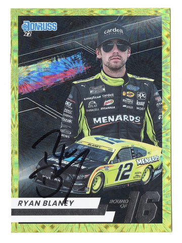 AUTOGRAPHED Ryan Blaney 2022 Donruss Racing PLAYOFFS ROUND OF 16 (Team Penske) Insert Signed NASCAR Collectible Trading Card with COA