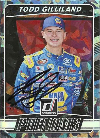 AUTOGRAPHED Todd Gilliland 2017 Donruss Racing PHENOMS ROOKIE Rare Parallel Insert Signed Collectible NASCAR Trading Card #267/999 with COA