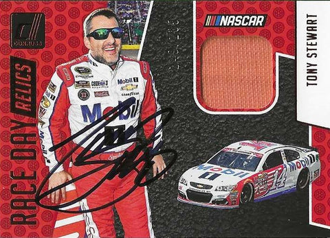 AUTOGRAPHED Tony Stewart 2019 Donruss Racing RACE DAY RELICS (Race-Used Memorabilia) Red Parallel Signed Collectible NASCAR Trading Card #149/185 with COA