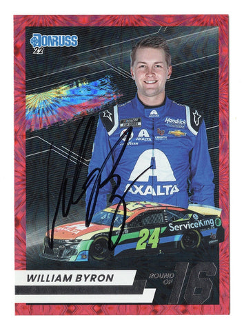 AUTOGRAPHED William Byron 2022 Donruss Racing PLAYOFFS ROUND OF 16 (#24 Axalta Team) Rare Insert Signed NASCAR Collectible Trading Card with COA