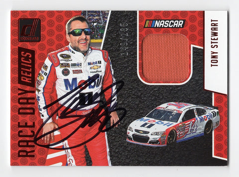 AUTOGRAPHED Tony Stewart 2019 Donruss Racing RACE DAY RELICS (Race-Used Firesuit) Rare Memorabilia Insert Signed NASCAR Collectible Trading Card with COA #149/185