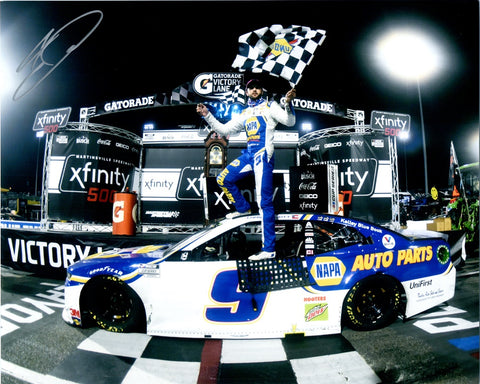 AUTOGRAPHED 2020 Chase Elliott #9 NAPA Racing MARTINSVILLE PLAYOFF RACE WIN (Victory Lane Grandfather Clock Trophy) NASCAR Cup Series Signed Picture 8X10 Inch Glossy Photo with COA